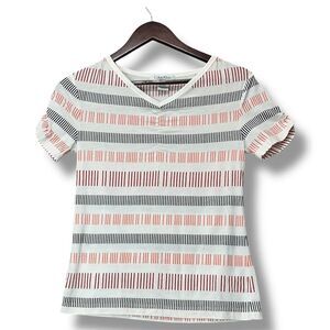Calvin Klein Petite XS Striped V-Neck Short Sleeve Top Multicolor Preppy Coastal